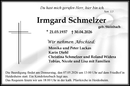 Traueranzeige von Irmgard Schmelzer von Allgemeine Zeitung Rheinhessen-Nahe