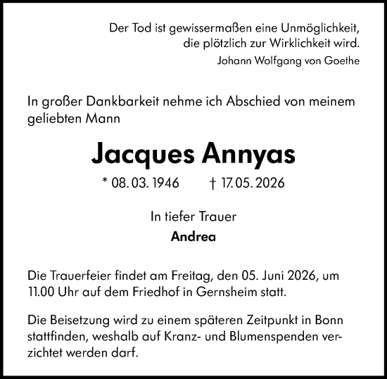 Traueranzeige von Jacques Annyas von Darmstädter Echo
