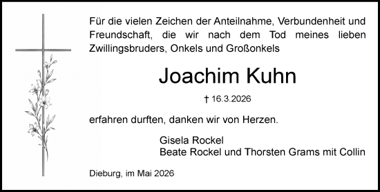 Traueranzeige von Joachim Kuhn von Dieburger Anzeiger/Groß-Zimmerner Lokal-Anzeiger