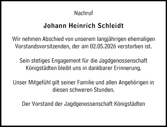 Traueranzeige von Johann Heinrich Schleidt von Rüsselsheimer Echo
