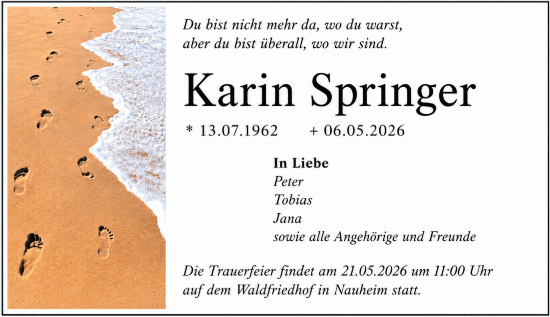 Traueranzeige von Karin Springer von Rüsselsheimer Echo