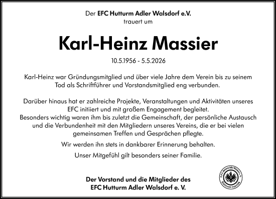 Traueranzeige von Karl-Heinz Massier von Camberger Anzeiger