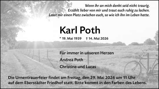 Traueranzeige von Karl Poth von Darmstädter Echo