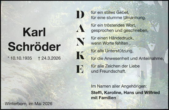 Traueranzeige von Karl Schröder von Allgemeine Zeitung Alzey