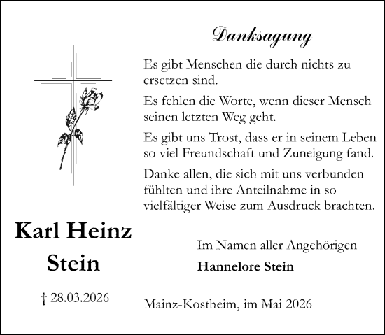 Traueranzeige von Karl Heinz Stein von Allgemeine Zeitung Mainz