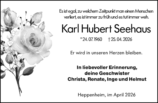 Traueranzeige von Karl Hubert Seehaus von Starkenburger Echo