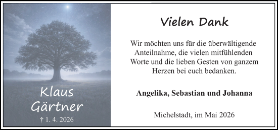 Traueranzeige von Klaus Gärtner von Odenwälder Echo