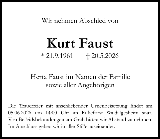 Traueranzeige von Kurt Faust von Binger-/Ingelheimer Wochenblatt