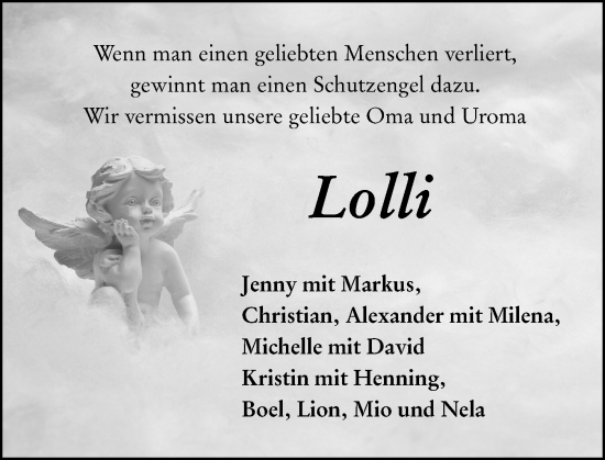 Traueranzeige von Lolli  von Allgemeine Zeitung Mainz