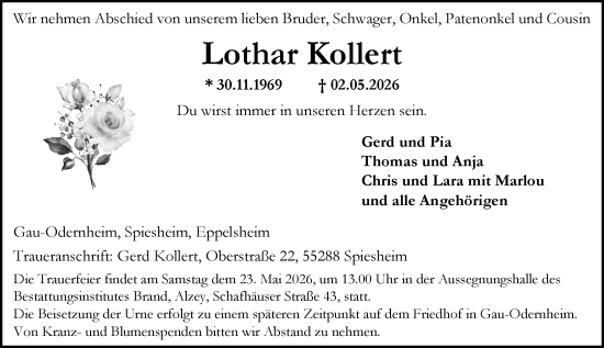 Traueranzeige von Lothar Kollert von Allgemeine Zeitung Alzey