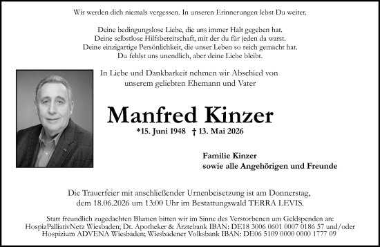 Traueranzeige von Manfred Kinzer von Wiesbadener Kurier