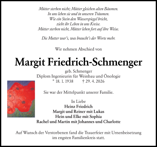 Traueranzeige von Margit Friedrich-Schmenger von Groß-Gerauer Echo