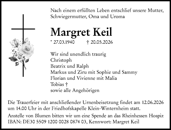 Traueranzeige von Margret Keil von Allgemeine Zeitung Mainz
