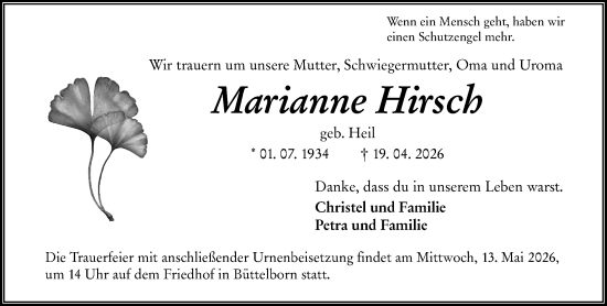 Traueranzeige von Marianne Hirsch von Groß-Gerauer Echo