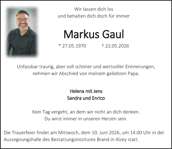 Traueranzeige von Markus Gaul von Allgemeine Zeitung Alzey