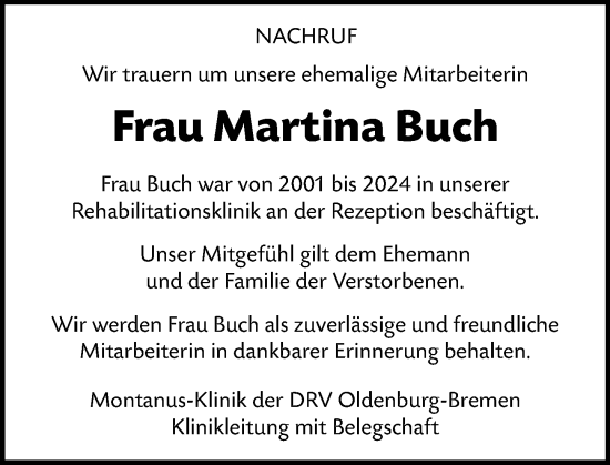 Traueranzeige von Martina Buch von Idsteiner Land/Untertaunus