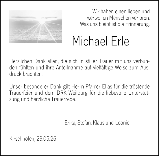 Traueranzeige von Michael Erle von Weilburger Tageblatt