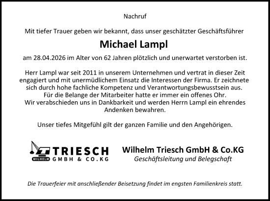 Traueranzeige von Michael Lampl von Nassauische Neue Presse