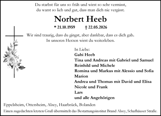 Traueranzeige von Norbert Heeb von Allgemeine Zeitung Alzey
