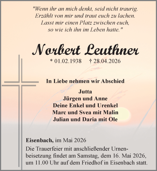 Traueranzeige von Norbert Leuthner von Camberger Anzeiger