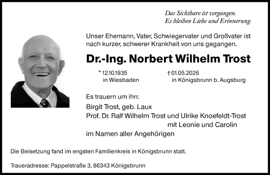 Traueranzeige von Norbert Wilhelm Trost von Wiesbadener Kurier