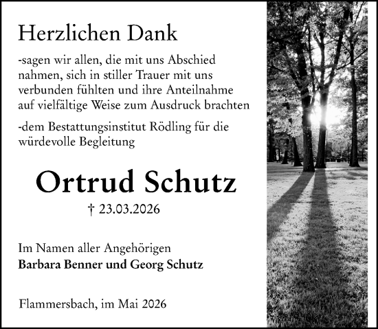 Traueranzeige von Ortrud Schutz von Dill Block