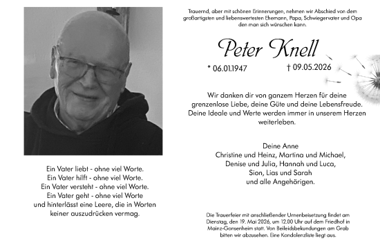 Traueranzeige von Peter Knell von Allgemeine Zeitung Mainz