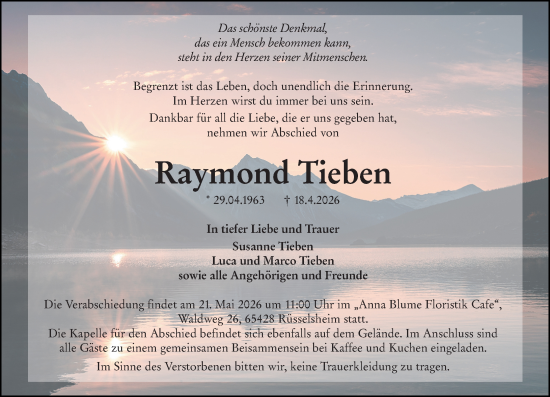 Traueranzeige von Raymond Tieben von Rüsselsheimer Echo