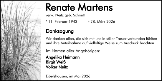 Traueranzeige von Renate Martens von Dill Block