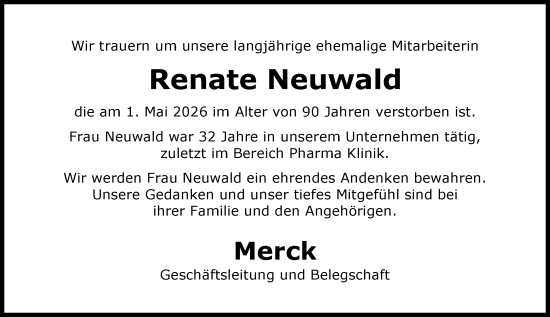 Traueranzeige von Renate Neuwald von Darmstädter Echo
