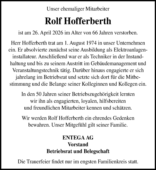 Traueranzeige von Rolf Hofferberth von Odenwälder Echo