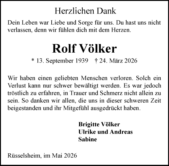 Traueranzeige von Rolf Völker von Rüsselsheimer Echo