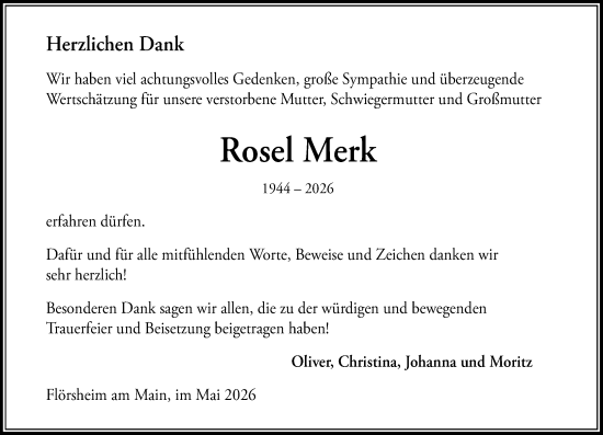 Traueranzeige von Rosel Merk von Rüsselsheimer Echo