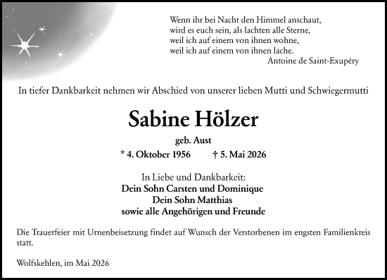 Traueranzeige von Sabine Hölzer von Groß-Gerauer Echo