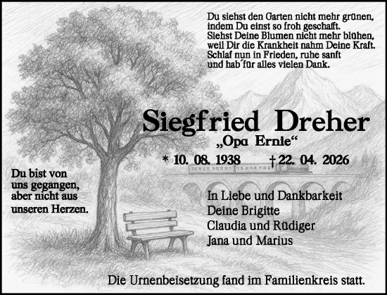 Traueranzeige von Siegfried Dreher von Binger-/Ingelheimer Wochenblatt