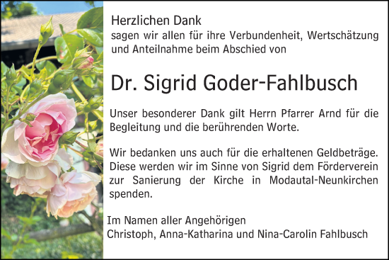 Traueranzeige von Sigrid Goder-Fahlbusch von Darmstädter Echo
