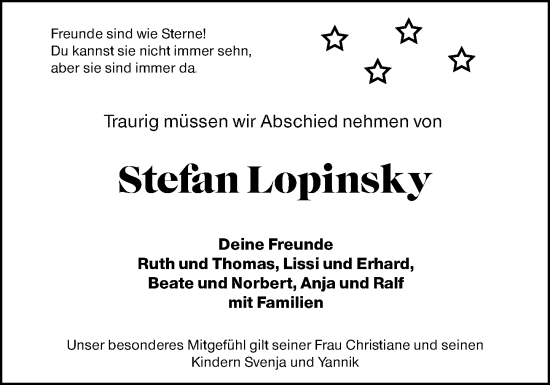 Traueranzeige von Stefan Lopinsky von Odenwälder Echo