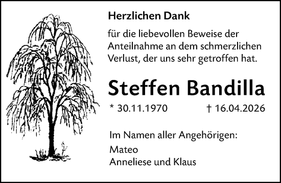 Traueranzeige von Steffen Bandilla von Hinterländer Anzeiger