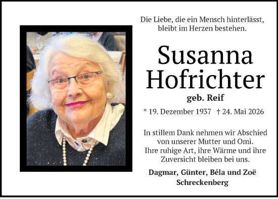 Traueranzeige von Susanna Hofrichter von Darmstädter Echo