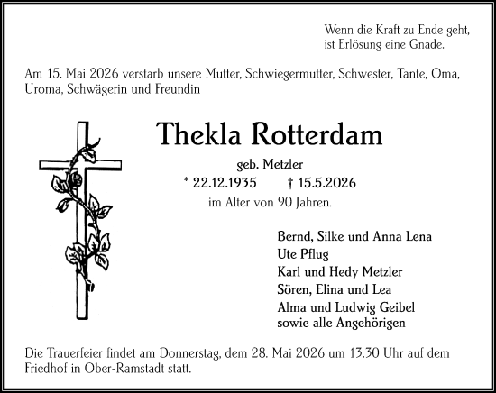 Traueranzeige von Thekla Rotterdam von Darmstädter Echo