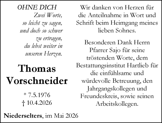 Traueranzeige von Thomas Vorschneider von Camberger Anzeiger