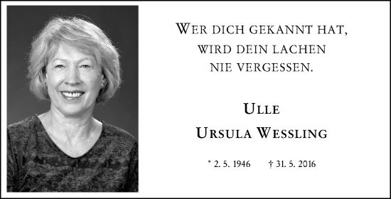 Traueranzeige von Ursula Wessling von Darmstädter Echo