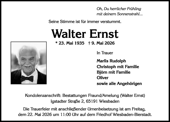 Traueranzeige von Walter Ernst Rudolph von Wiesbadener Kurier