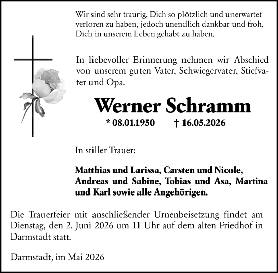 Traueranzeige von Werner Schramm von Darmstädter Echo