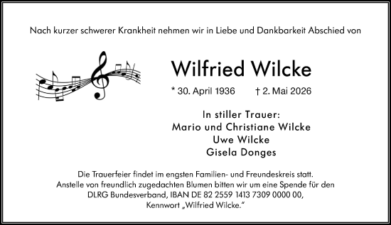 Traueranzeige von Wilfried Wilcke von Wiesbadener Kurier