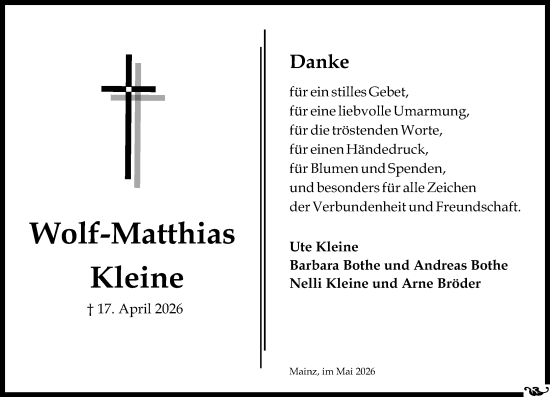 Traueranzeige von Wolf-Matthias Kleine von Allgemeine Zeitung Mainz