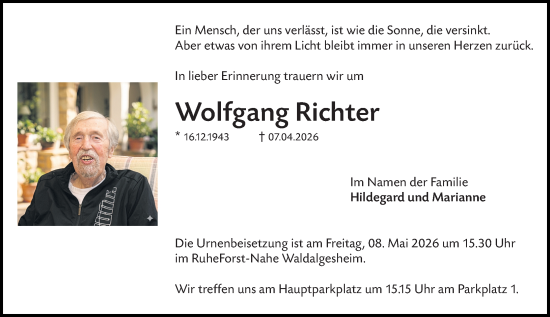 Traueranzeige von Wolfgang Richter von Allgemeine Zeitung Mainz