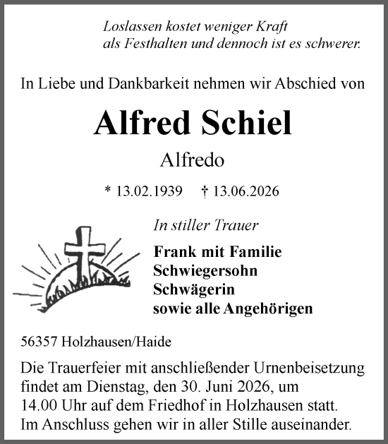 Traueranzeige von Alfred Schiel von Idsteiner Land/Untertaunus
