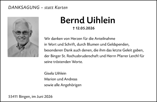 Traueranzeige von Bernd Uihlein von Binger-/Ingelheimer Wochenblatt