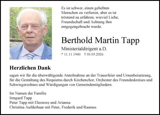Traueranzeige von Berthold Martin Tapp von Allgemeine Zeitung Mainz